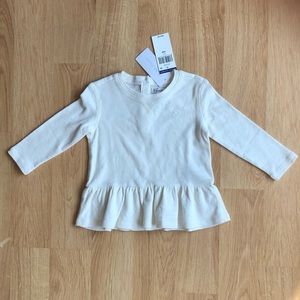 NWT Ralph Lauren Baby Girl Top, Off-White Cream Long Sleeve with Flutter Bottom